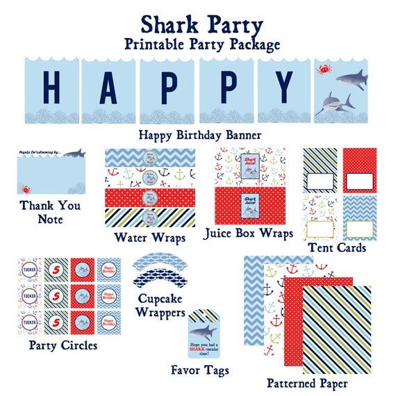 SHARK Birthday Party- Printable FULL COLLECTION - Libby Lane Press Il_570xn