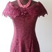 80s lace dress , burgundy red, off the shoulder sexy FREE SHIPPING