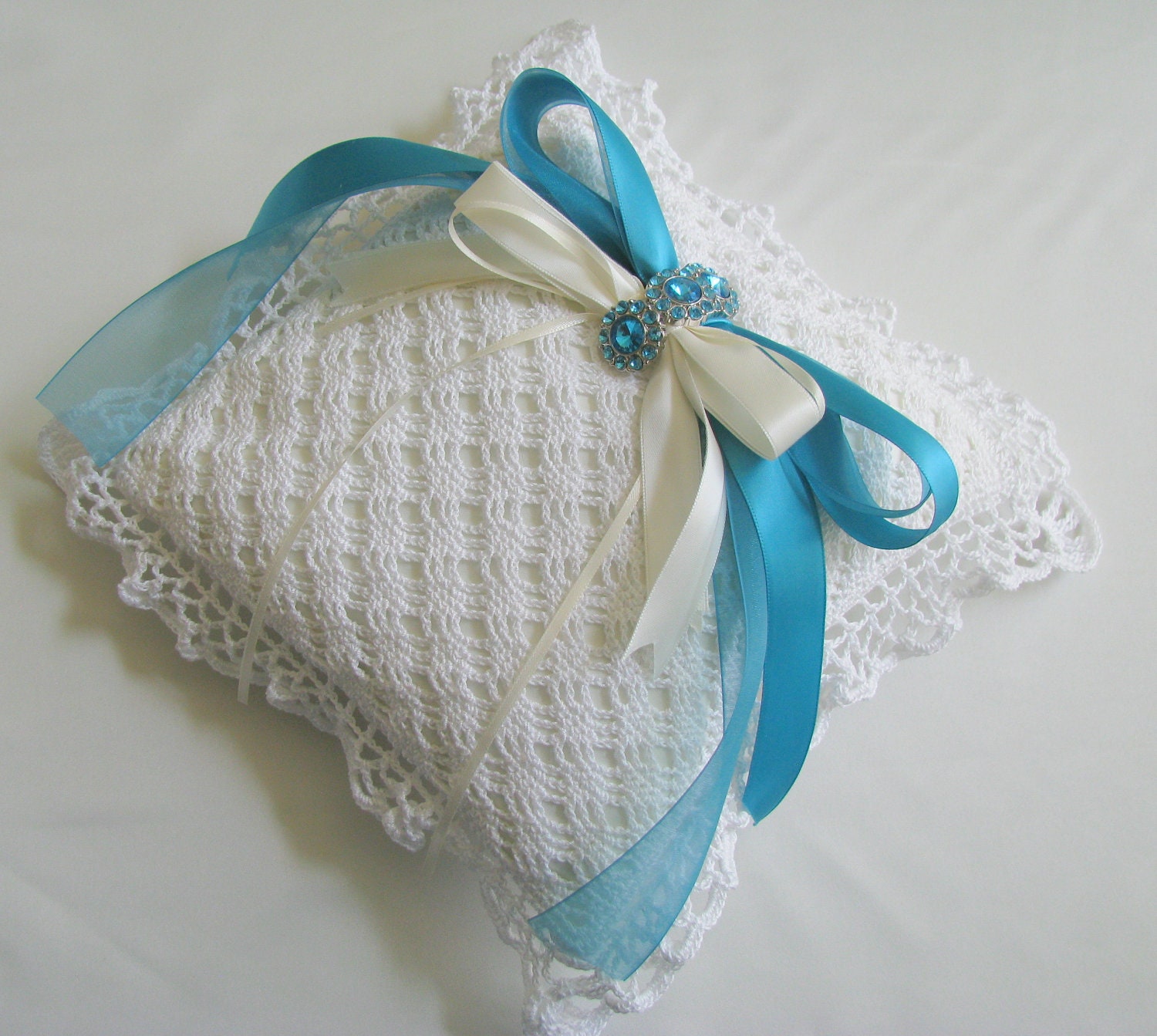 RING BEARER'S PILLOW Hand Crocheted Top Custom Made to