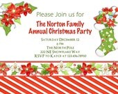 Christmas Party Invitation Stocking Poinsettia Custom Printable Invite Il_170x135