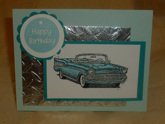 Baby Blue 57 Chevy convertible Birthday Card