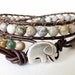 Elephant wrap bracelet, Ocean jasper beaded leather 2x wrap cuff bracelet, good luck bracelet, southwestern, sundance, boho chic