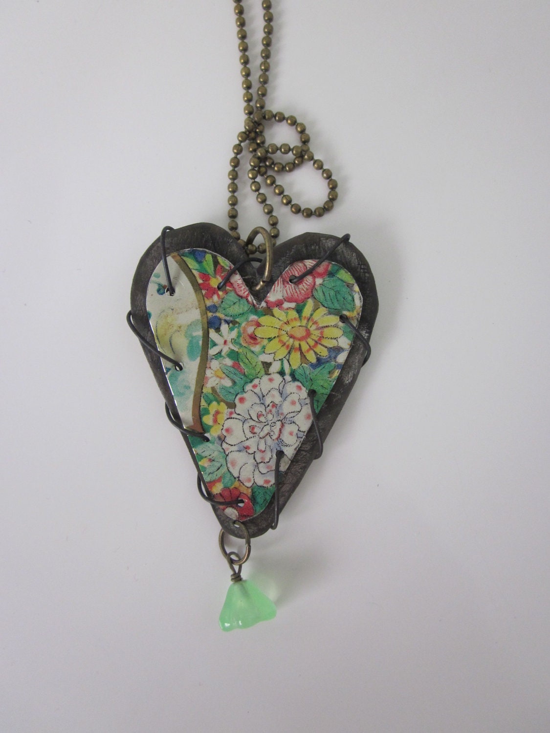 Tin Jewelry Layered Heart Pendant Garden and
