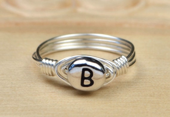 Ring Letter B Monogram Initial Sterling Silver Filled Wire