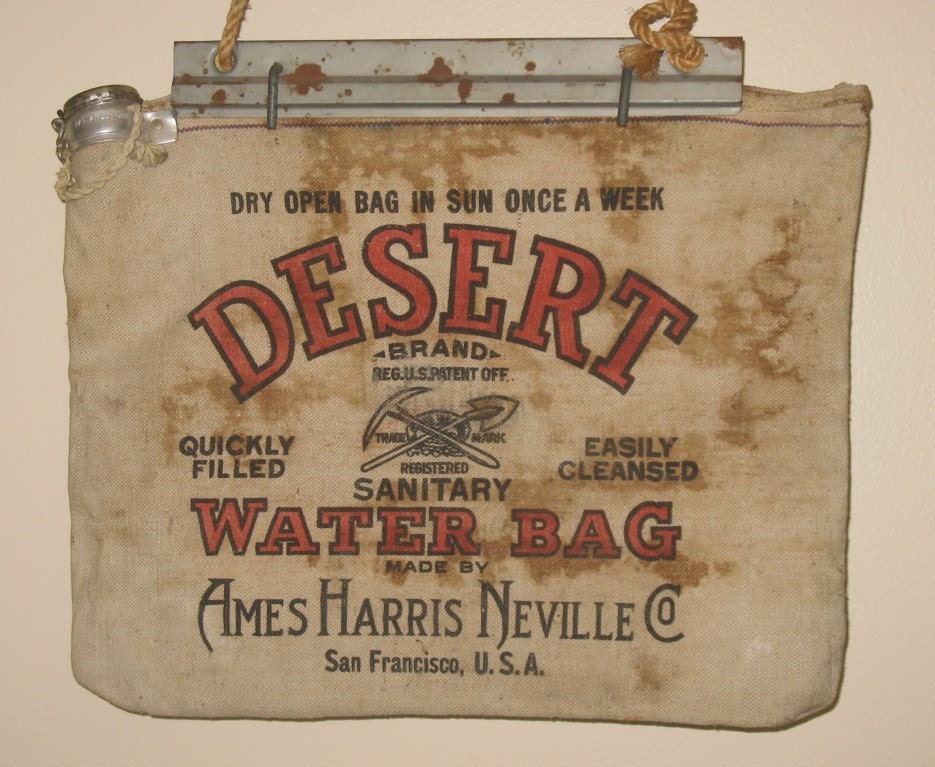 Vintage Desert Canvas Water Bag Antique Auto by OldVintagePickins