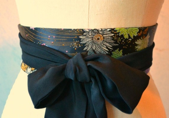 Obi sash belt Black silk asian brocade by MysteriousMannequin