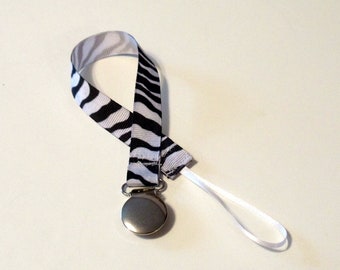 Pacifier Clip Pacifier Holder Black Zebra Ribbon