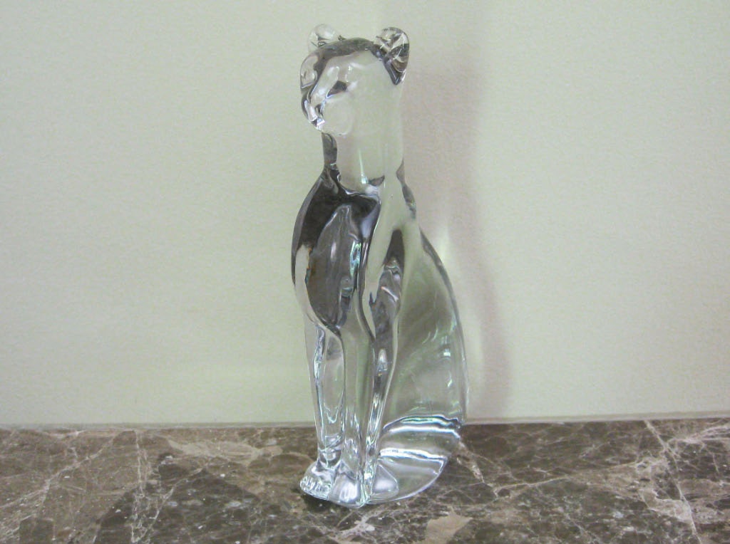 Vintage Clear Art Glass Cat Collectible Figurine by Silvestri