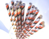 Orange and BLack Stripes-Halloween- Paper Straws --25ct with Free Printable diy Flags Il_170x135