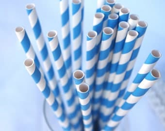 TRue BLue & WHITE Striped---Paper Straws---25ct with Free Printable diy Flags
