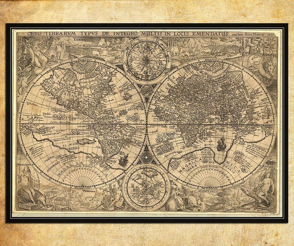 HUGE antique wall map of the World 1594 Mercator