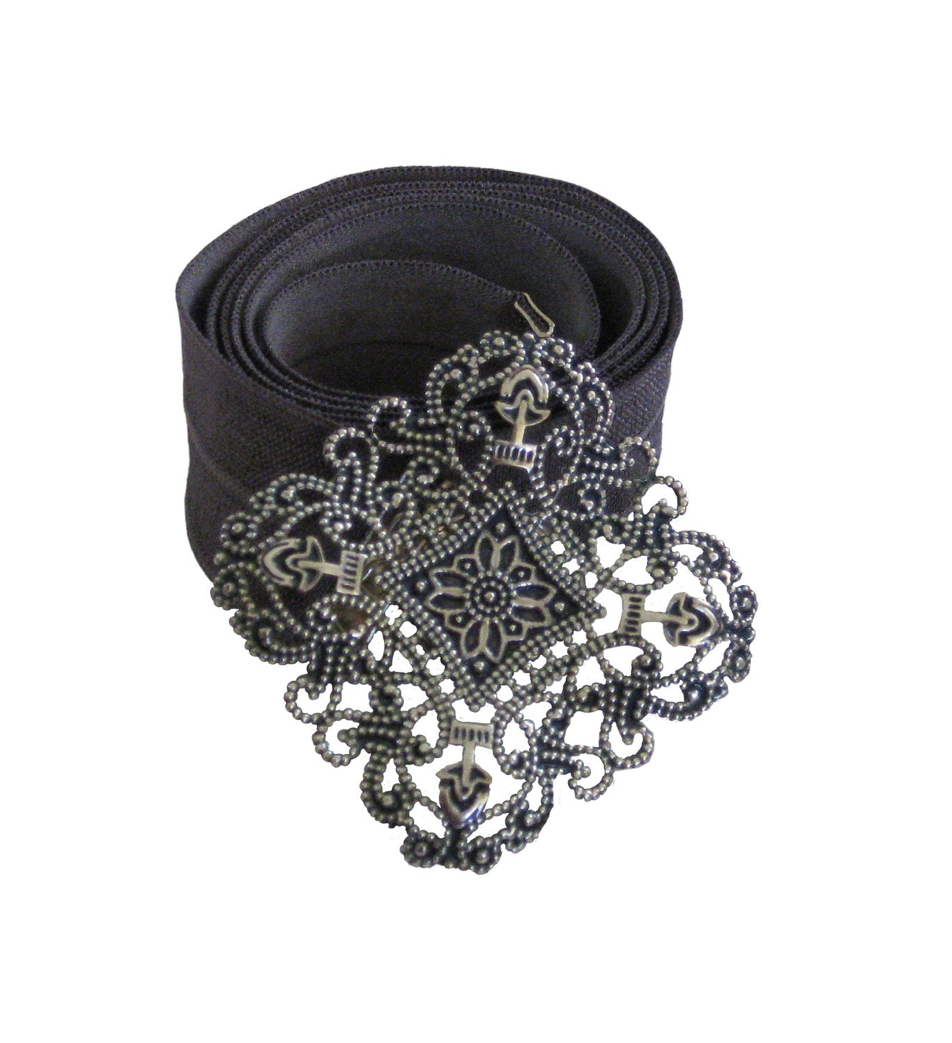 Gray & Silver Waist Belt Silver Lace Romantic Belt Gray