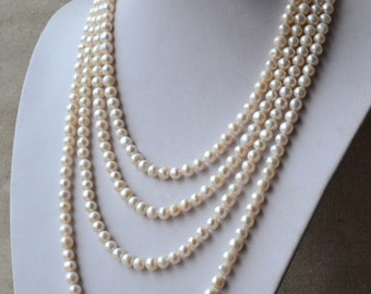 Long pearl necklace, 90 inches 7-8mm ivory Freshwater Pearl Necklace, real Pearl necklace,off round pearl necklace,bride necklace