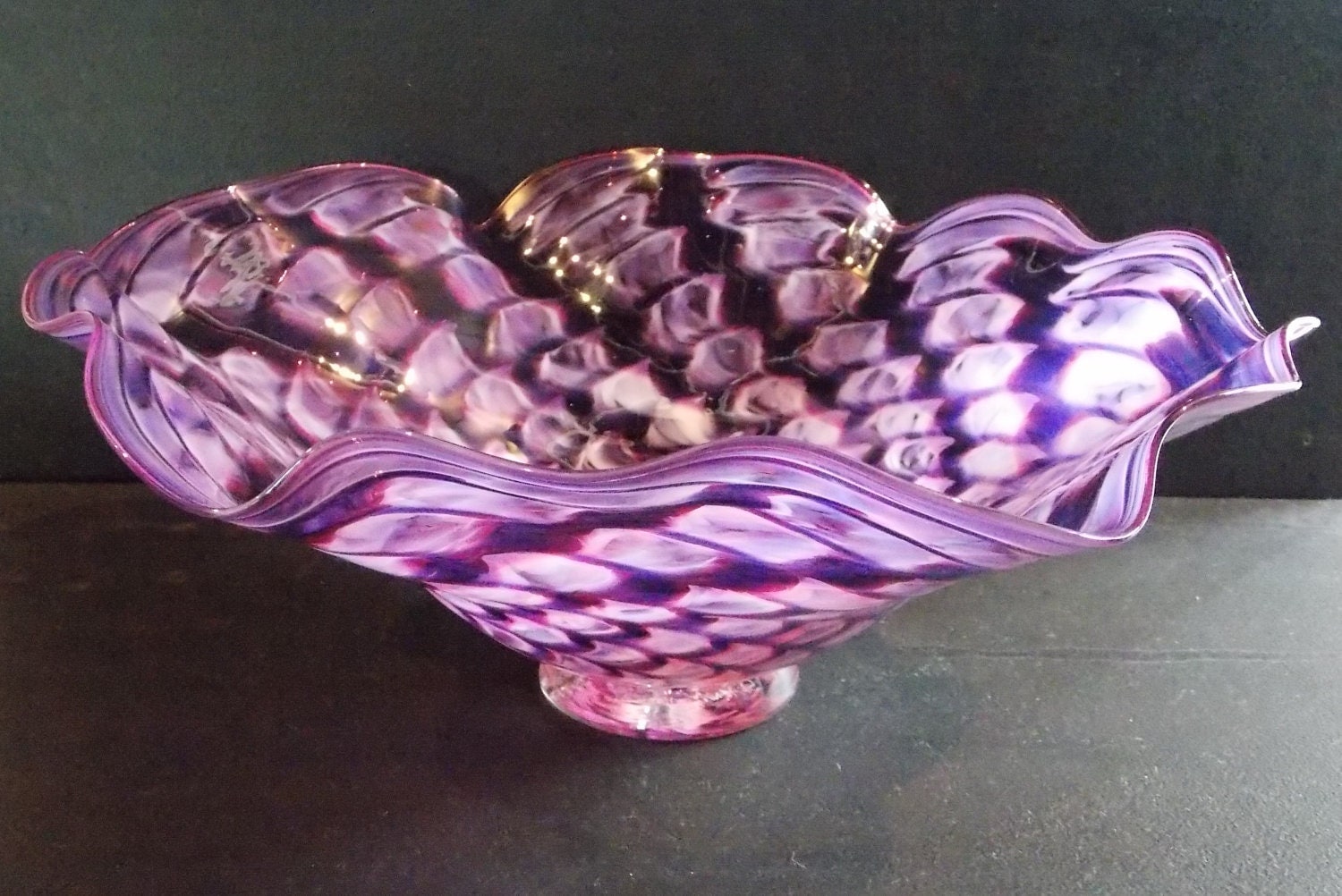 Large Handblown Glass Fluted Bowl by GardenCityGlass on Etsy