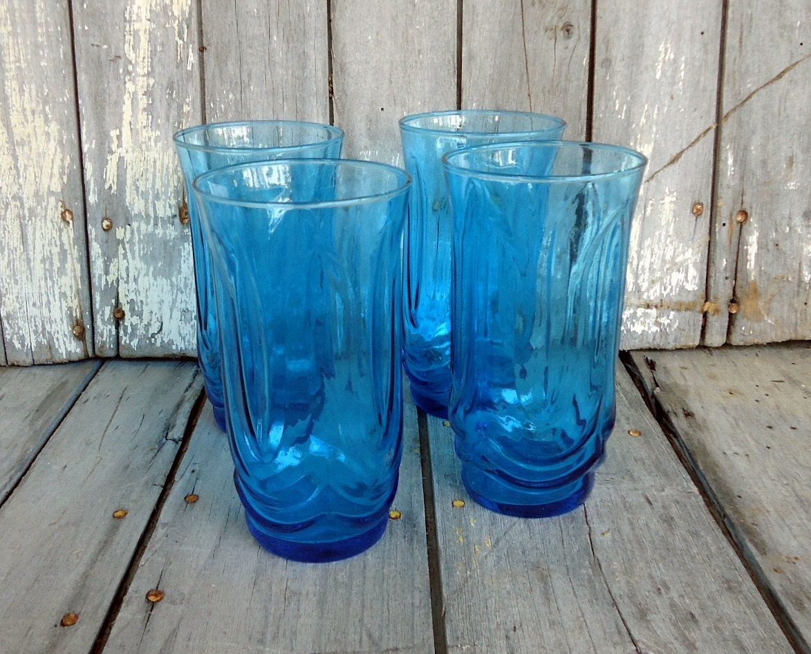 vintage blue drinking glasses