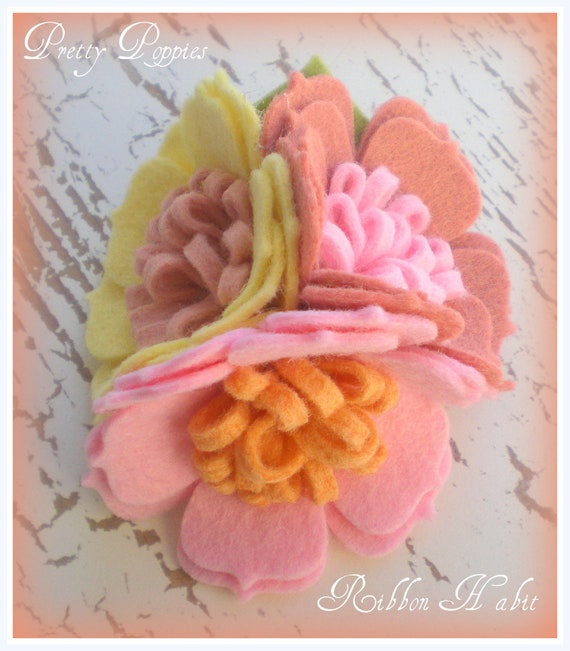Items similar to Felt Flowers Hair Clip Peach Pink Flower Clip, Girl's