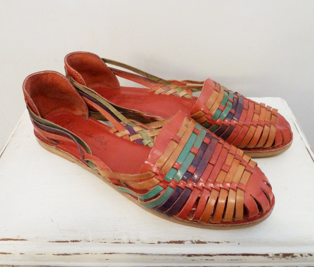 Vintage Mexican Colorful Leather Huarache by TwoRosesVintage