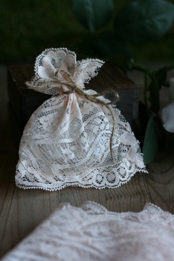 Items similar to SaLe LaCe Wedding favor bags, SOFT PEACH lace, rustic ...