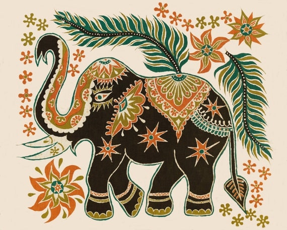 Elephant Batik Art Tile Wall Hanging