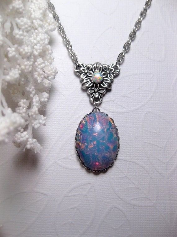 Opal Pebble Opal Pendant Flower Necklace
