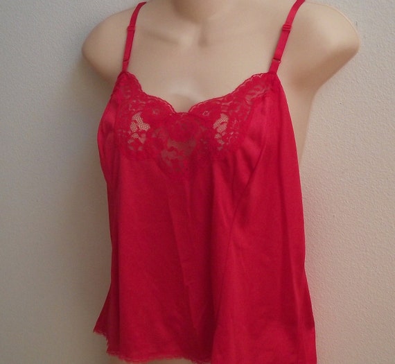 Vintage slip cami camisole red lace & nylon 38 bust