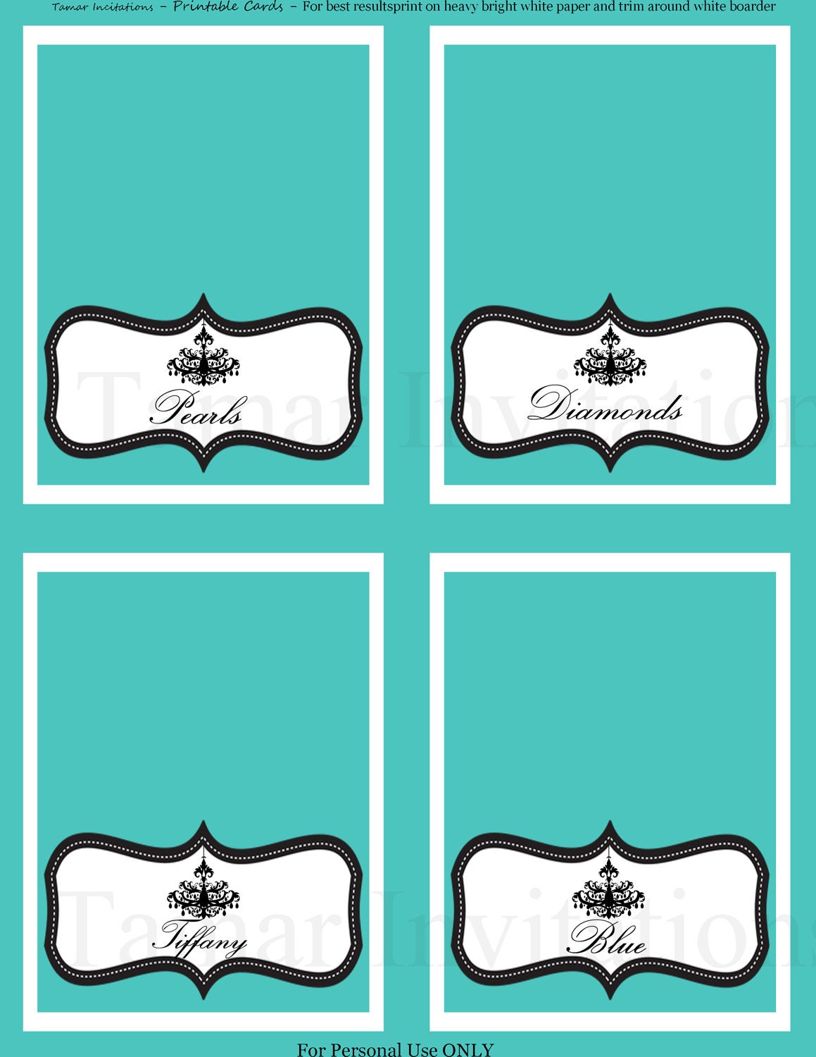 Printable Breakfast at Tiffanys Bridal Shower Place Cards, Table/Tent  Cards, Tags – OnePaperHeart – Stationary \u0026 Invitations, image size:1159x1500