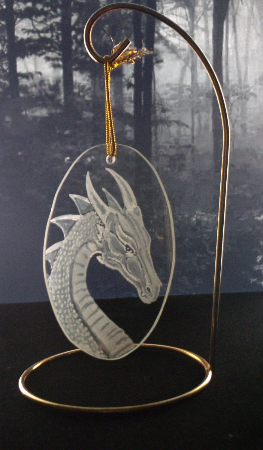 Dragon Christmas Ornament hand engraved glass dragon