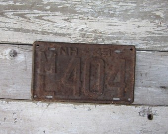 Vintage License Plate New Hampshire 1949 Rusty Rusted Rust Old Distressed Salvaged Metal Antique License Plate