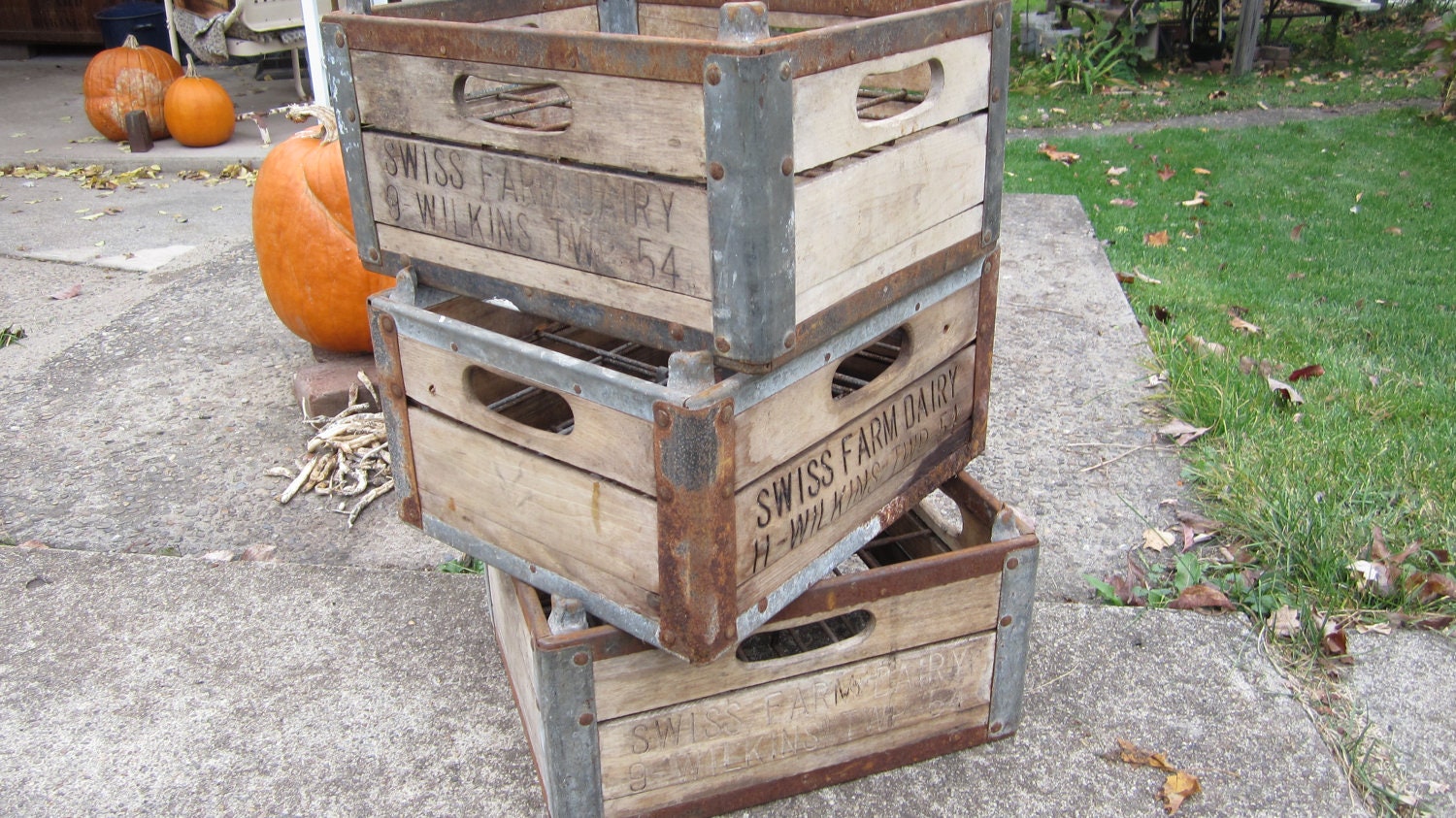 Antique Wood Milk Crate Wooden Box Metal Cage Primitive Crate