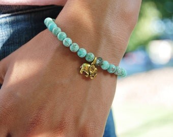 Teal Magnesite Elephant Bracelet