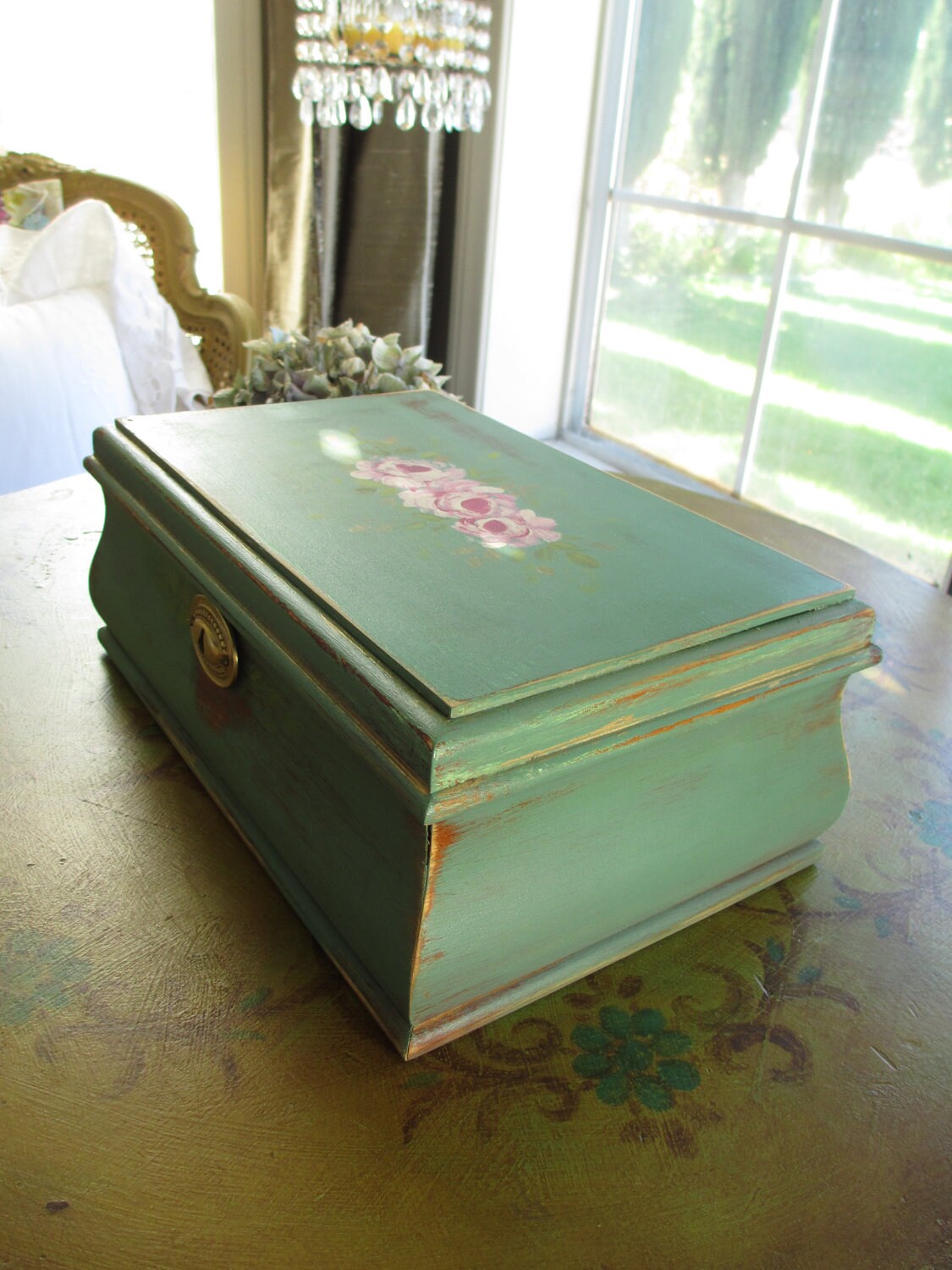 Hand Painted Jewelry Box Cottage Chic Housewares by Myplace4tea