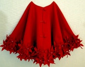 54" Christmas Tree Skirt in a Deep Red Premium felt with Hand cut and sewn flowers.  "FREE SHIPPING"