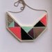Embroidered statement necklace in mint green purple black gray and pink