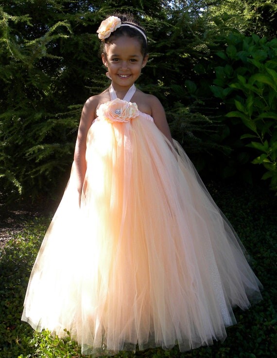 Flower Girl Tutu Dress - Peach - Melon Melody - 12 Month to 2 Toddler Girl Il_570xn