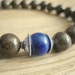 Mens Mala Bracelet - Lapis Lazuli with Silver and Bronzite Beads, Blue and Brown Mens Semi Precious Stone Yoga Bracelet