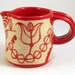 Ready to Ship Abstract Red and White Carved CREAMER in Stoneware Pottery Sgraffito