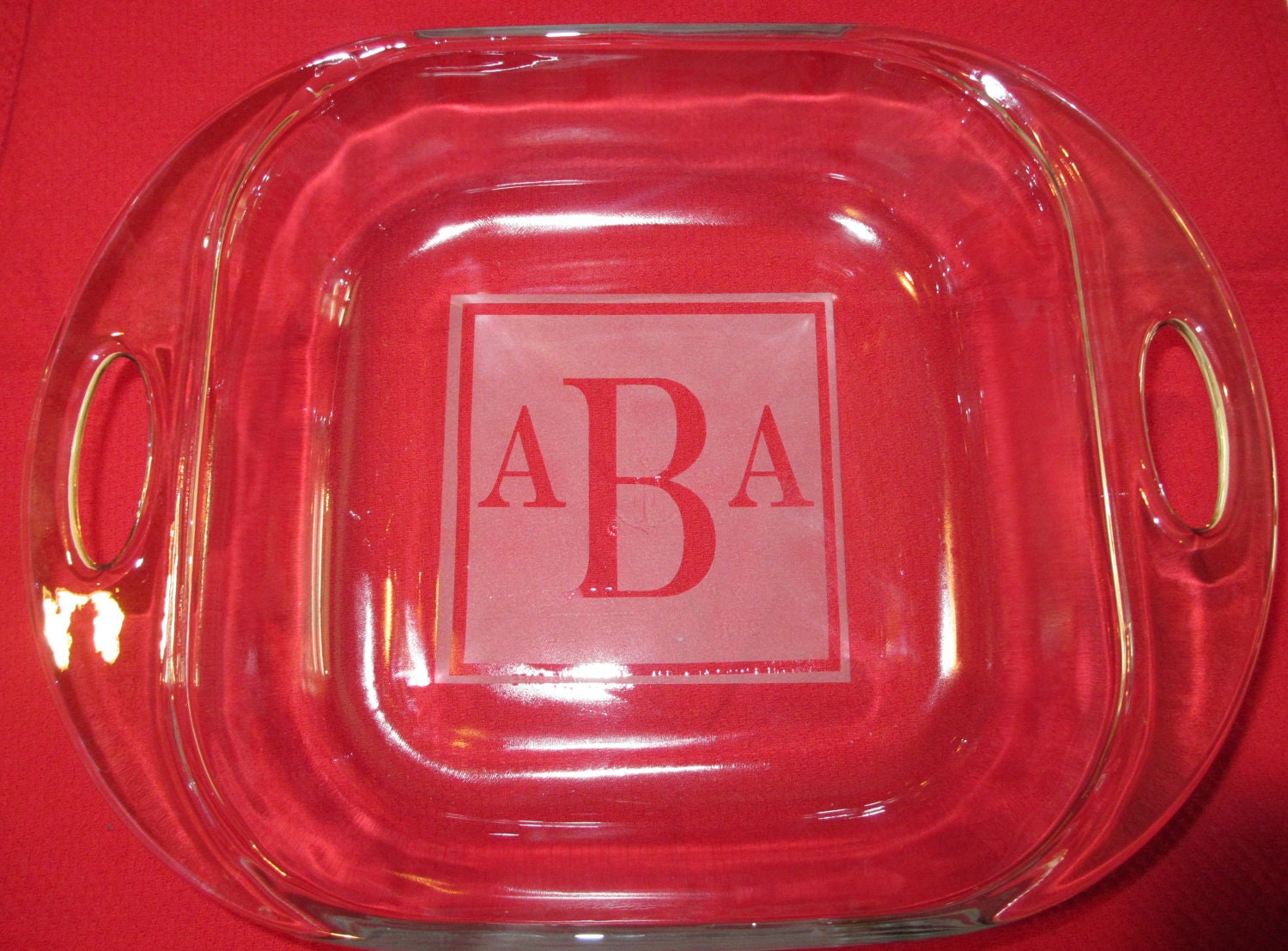 Monogram 8x8 Glass Etched Baking dish with cover