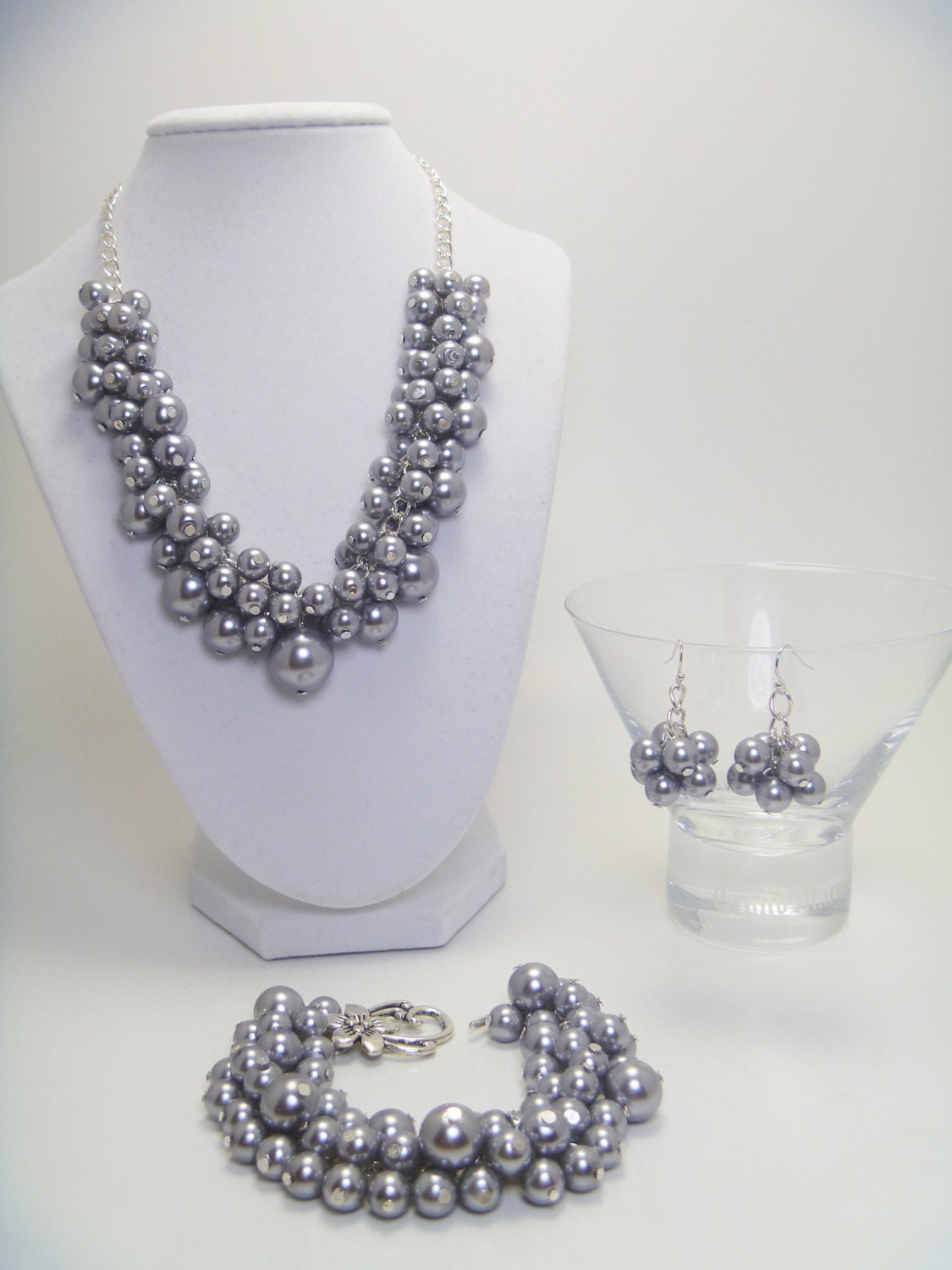 Gray Pearl Jewelry Set Gray Chunky Necklace Grey By Eienblue