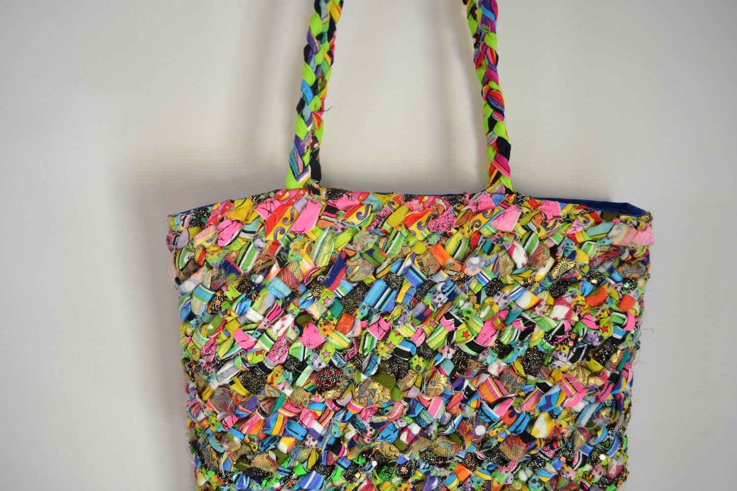 CLEARANCE Braided Fabric Scrap Tote Bag Shoulder by 2LeftHandz