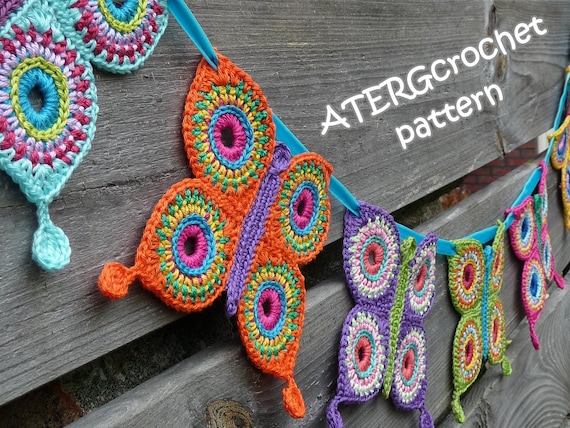 Crochet pattern butterfly garland by ATERGcrochet