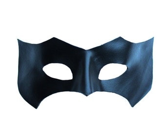 Black Leather Superhero Bat Mask, Handmade, Masquerade