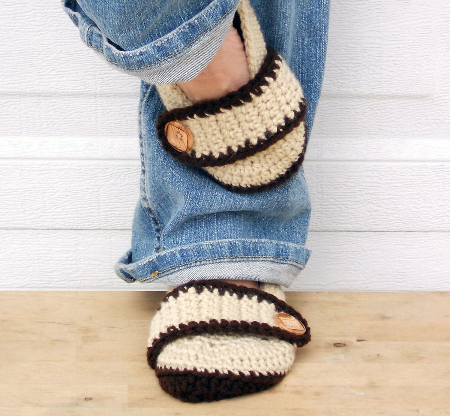 leather bottom crochet slippers