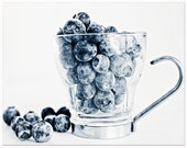 Blue Kitchen Print, Blue Kitchen Decor, Blueberries Fruit, Blue Art Photograph, blue white kitchen art, blue photography