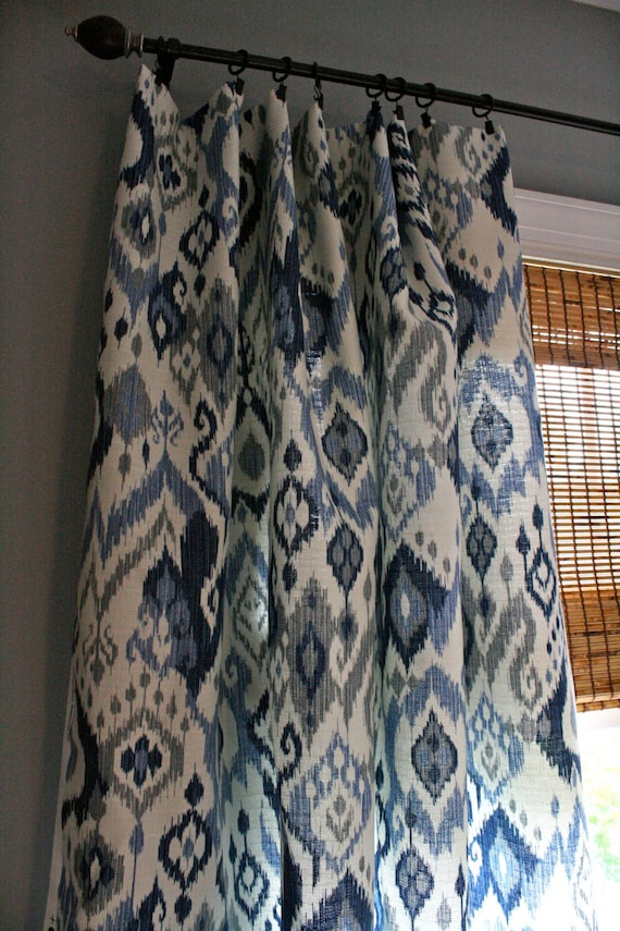 Blue and White Ikat Curtain Panel / Custom by StitchandBrush