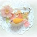 Needle felted bird with flowers pin / brooch , pink and orange color, tt team, whimsical accessories