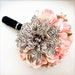 Paris Chic Silk Wedding Bouquet with Pink Roses, Tulips, Black & White Zebra Print Dahlias and Matching Boutonniere
