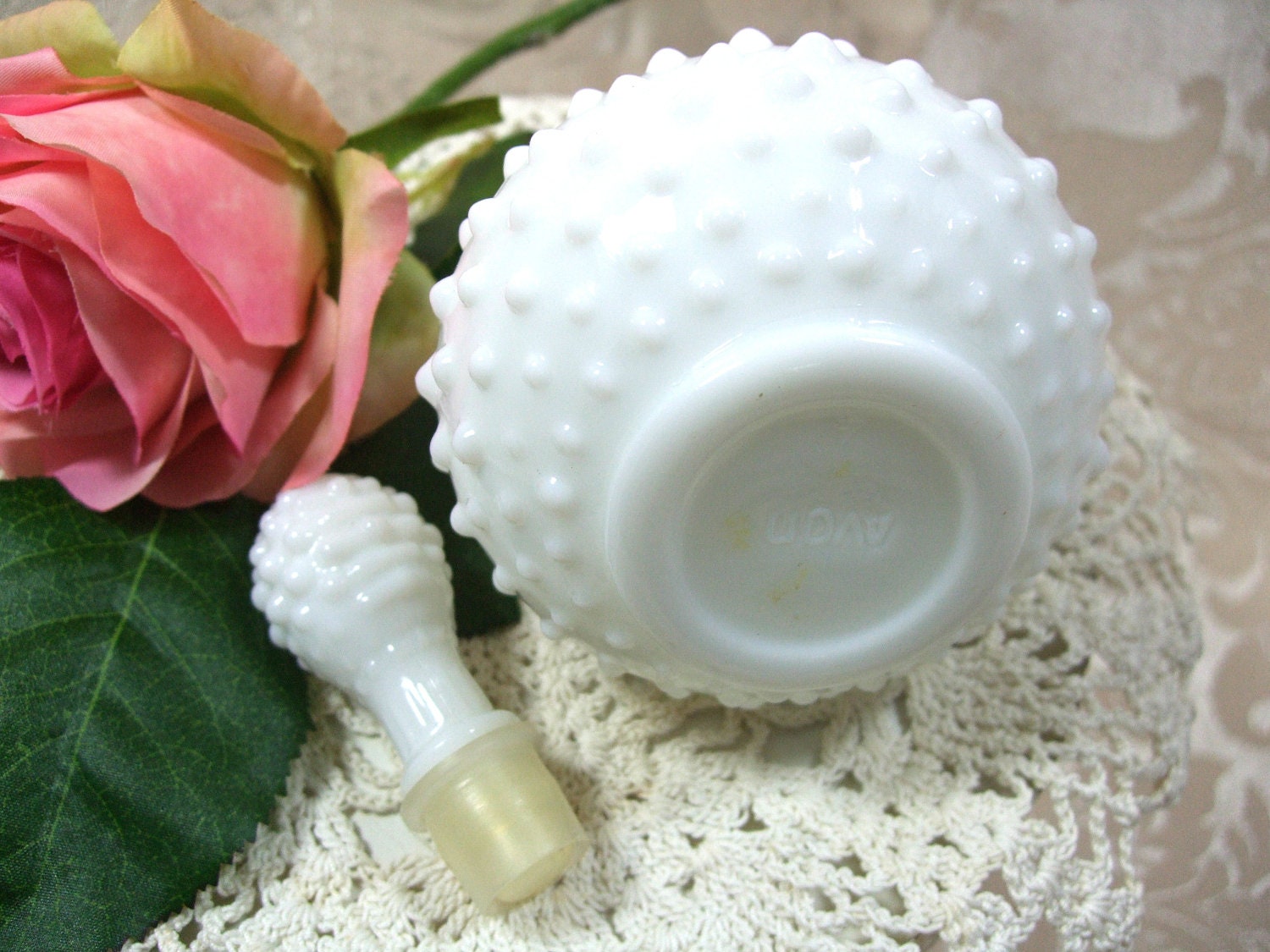 Avon Perfume Bottle Milkglass Hobnail Vintage