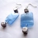 Blue recycled plastic bottle dangle earrings upcycled jewelry, eco friendly, sustainable with silver beads