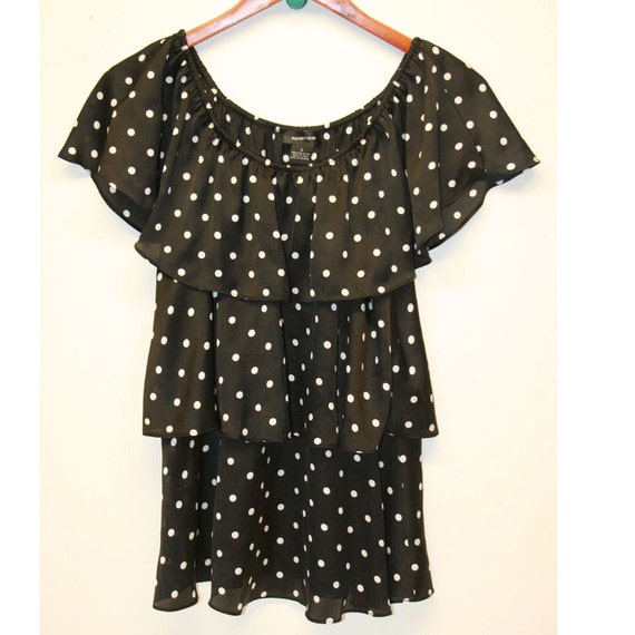 Items similar to SMALL black white polka dot blouse, small polka dot ...