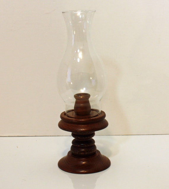 Vintage Wood Candle Holder With Glass Globe Wood Candle Lamp